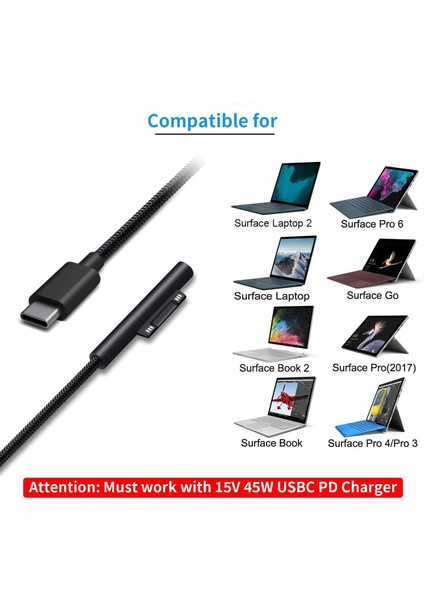 Naylon Örgülü Usb-C Şarj Kablosu Surface Pro 6/5/4/3 Yüzey Dizüstü Bilgisayar 1.5 M 45W 15V Pd Güç Kaynağı Kablosu (Yurt Dışından) indirimleri