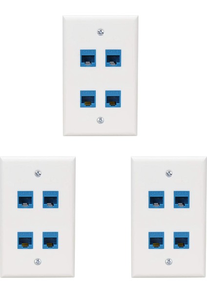 3x Ethernet Duvar Plakası 4 Port Duvar Plakası Kadın -Kadın Cat7/6/6e/5/5e Ethernet Cihazları Için Uyumlu (Yurt Dışından)