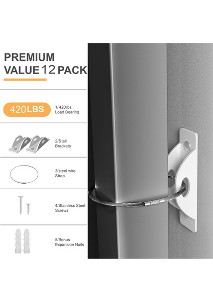 Mobilya Ankrajları (12 Paket) Mobilya Kayışı Bebek Prova, Güvenli 420 Pound Mobilya Düşmeyi Önlemek Anti Uçuşa (Yurt Dışından) indirimleri