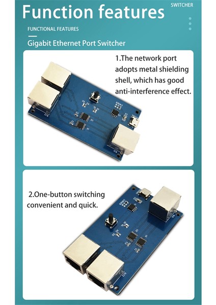 Gigabit Ethernet Bağlantı Noktası Anahtarlayıcı Dahili/harici Ağ Anahtarlayıcı Ağ Kablosu Geniş Bant 2-1-Out Distribütör Modülü (Yurt Dışından) modelleri