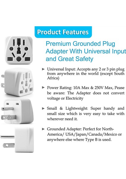 2x Abd Seyahat Fiş Adaptörü Ab/uk/au/ın/cn/jp/asıa/italya/brezilya&#39;ya Abd&#39;ye (Tip B), 3 Prong Abd Fişi, Şarj Converter Beyaz (Yurt Dışından) fırsatları