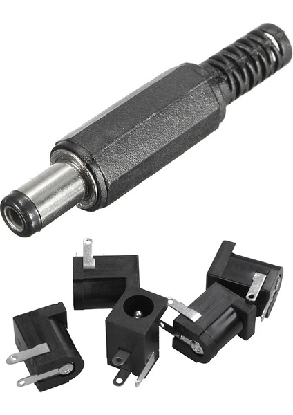 15 Pcs 5.5x2.1mm Siyah Dc Güç Jakı Konnektörleri: 10 Pcs Erkek Lehim Namlu Uç Tapası Jack Düz Konektörler ve 5 Pcs Power Jack Socket Kadın Panel Montaj Konnektörü (Yurt Dışından)