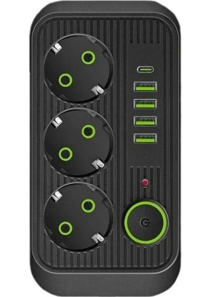 USB ve Tip C Güç Soketi Hızlı Şarj Ağ Filtre Adaptörü Ab Fiş Siyah (Yurt Dışından)