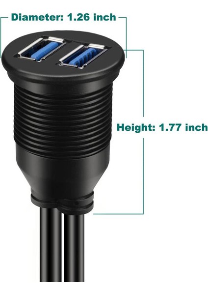 2 Bağlantı Noktası Çift USB 3.0 Aux Flush Monte Araç Montajı Uzatma Kablosu Otomobil Kamyonu Tekne Motosiklet Gösterge Tablosu Panel - 3ft (Yurt Dışından) indirimleri