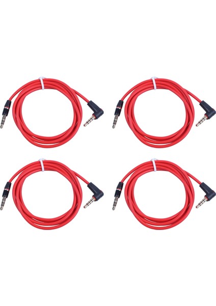 4 Adet 3.5mm 1/8 Inç Erkek - Erkek 4 Kutuplu Araba Aux Ses Kordon Kablosu Kayıt Kulaklık Kırmızı (Yurt Dışından)