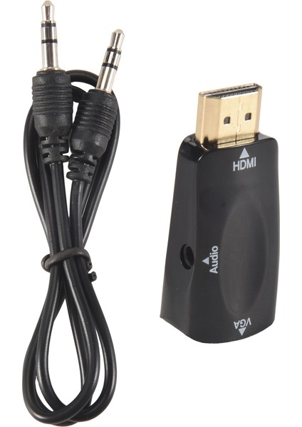 1080P HDMI Erkek - VGA Kadın Adaptör Video Dönüştürücü 3.5mm Ses Çıkış Kablosu Sıcak Siyah (Yurt Dışından)