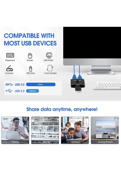 USB 3.0 Anahtar Seçici Kvm Anahtarı 5gbps 2 Arada 1 Out USB Anahtarı USB 3.0 Yazıcı Klavye Fare Paylaşımı (Yurt Dışından) modelleri