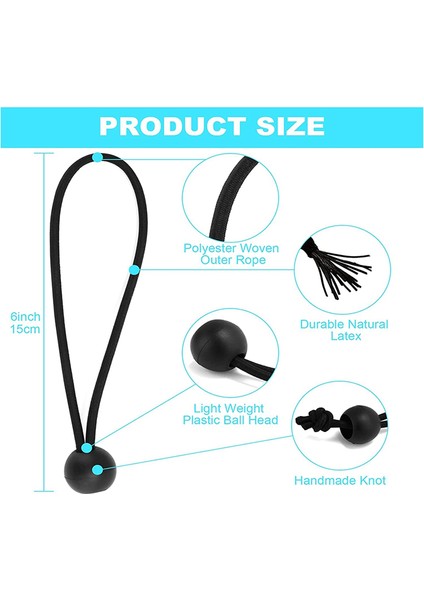 Ball Bungee Cords 6 Inç, 50 Adet Ağır Hizmet Tipi Bungee Topları, Toplarla Muşamba Bungee, Siyah Yüksek Elastik Bungee Bağları (Yurt Dışından) fırsatları