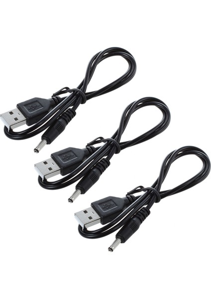 3 Adet 3.5mm x 1.3mm Siyah USB Kablo Şarj Cihazı Kablosu Güç Kaynağı (Yurt Dışından)
