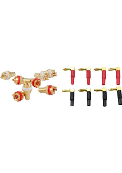 8 Pcs Cmc Altın Kaplama Rca Fono Şasi Soketi ve 8pcs 4mm Muz Fiş Hoparlör Kabloları Bağlayıcı Adaptörü (Yurt Dışından)