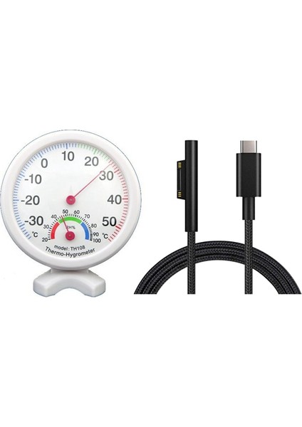 Higrometre Nem Termometre Sıcaklık/sıcaklık Ölçer ve Naylon Örgülü Usb-C Şarj Kablosu Surface Pro 6/5/4/3 (Yurt Dışından)