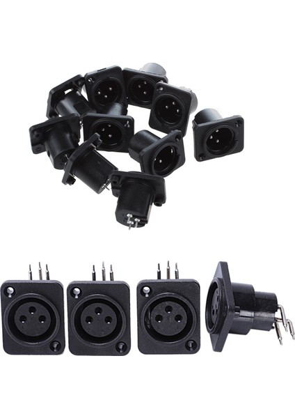 20 Pcs Siyah Xlr Konektörü: 10 Pcs Erkek Fiş Düz Terminal Panel Monte Konektörü ve 10 Pin 3 Pin Dişi Jack Panel Montaj Şasi Pcb Soket Konnektörü (Yurt Dışından)