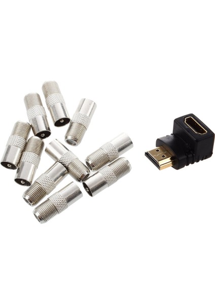 10PCS Düz Metal F Tip Tv&#39;den Tv Pal Erkek Rf Konektör Adaptörü &amp; 1x HDMI Adaptörü 90 Derece Dik Açısı L ​​- Tip (Alt) Siyah (Yurt Dışından)