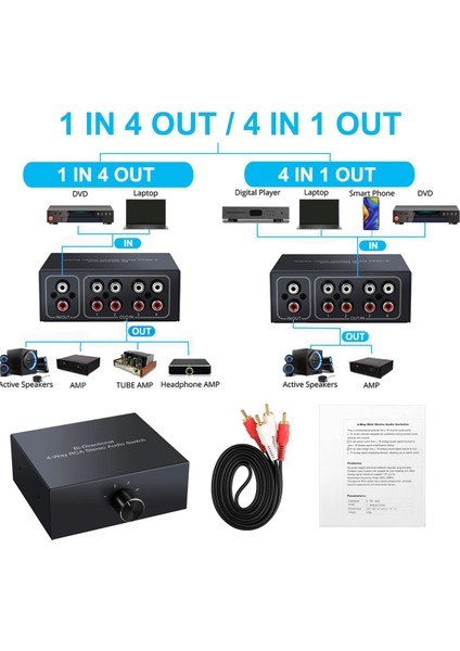 4 Bağlantı Noktası Iki Yönlü R L Rca Ses Değiştirici Kutusu Ses Döner Anahtar Fişi ve Tv Oyun Konsolu Için Ses Ayırıcı Çalma (Yurt Dışından) fiyatları