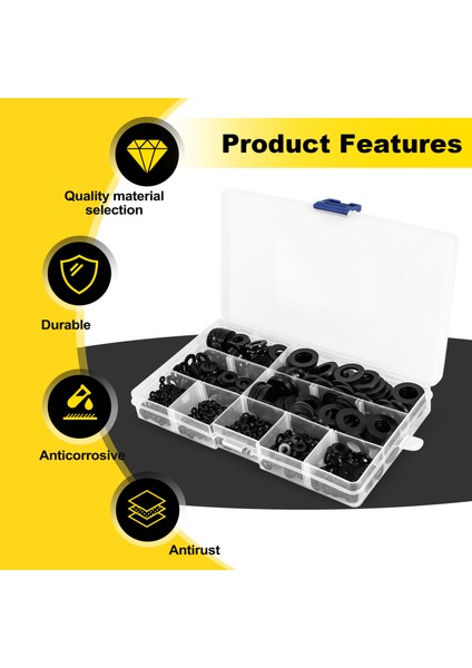600PCS Siyah Naylon Düz Yıkayıcı Ürünlük Kiti M2 M2 5 M3 M4 M5 M6 M8 M10 M12 Düz Onarım Yıkayıcı Mobilya Conta Kiti (Yurt Dışından) fırsatları