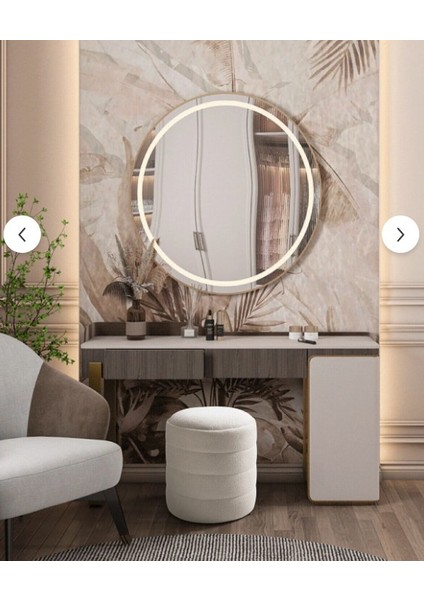 Lüks CNC Çizgili Yuvarlak Puf – Makyaj Masası Pufu -Dekoratif Ayak Uzatma Pufu- Kapitoneli Puf