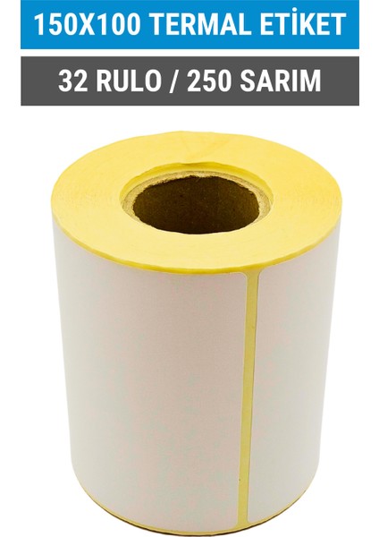 Termal Etiket | 32 Adet Rulo | Barkod Etiket | 150X100 mm | 250 Sarım