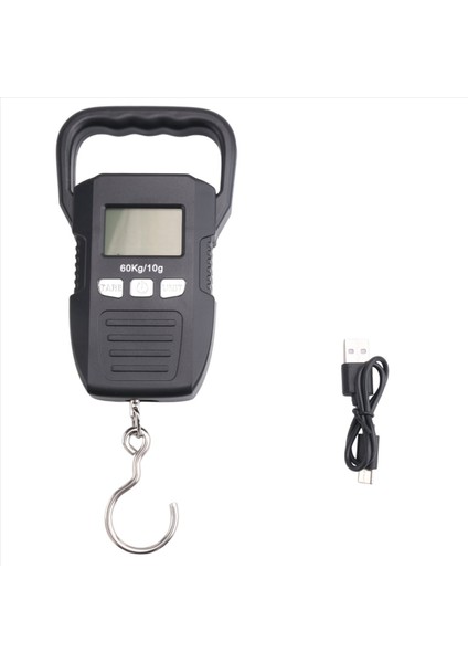 Siyah 60KG/10G LCD Dijital Asma Ölçeği USB Şarjlı Vinç Kanca Ölçekleri Courier Bagajı Ev Tartım Dengesi Araçları (Yurt Dışından)