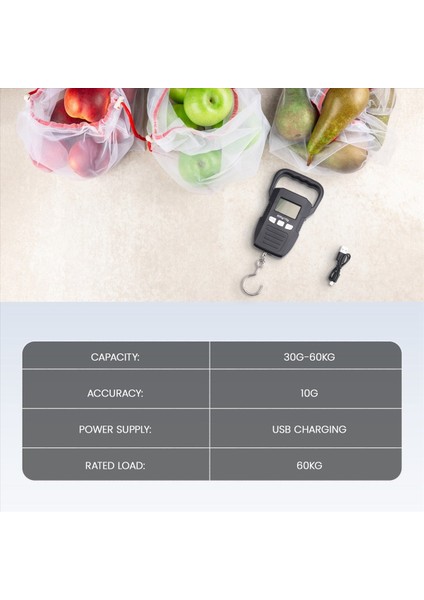 Siyah 60KG/10G LCD Dijital Asma Ölçeği USB Şarjlı Vinç Kanca Ölçekleri Courier Bagajı Ev Tartım Dengesi Araçları (Yurt Dışından) modelleri