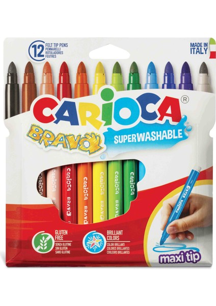 Bravo 12'li Süper Yıkanabilir Keçeli Boya Kalemi Renkli Kalın Uçlu Set