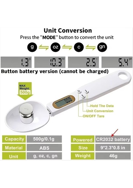 Mini Kaşık Ölçeği Dijital Mutfak Ölçeği LCD Ölçeği 0 1-500G Yemek Unu Ağırlığı Kaşığı Siyah (Yurt Dışından) indirimleri