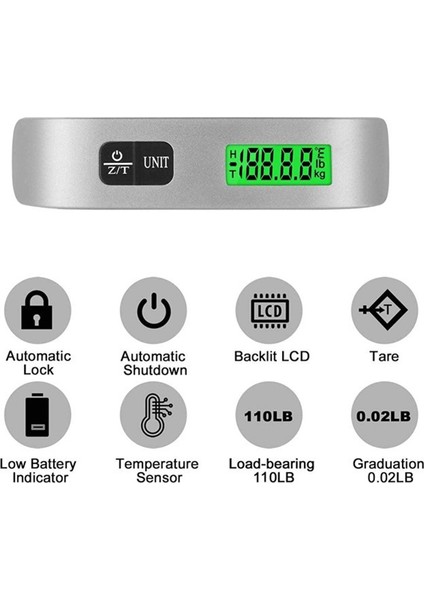 LCD Dijital Asma Ölçekli Bagaj Bavul Bagaj Ağırlık Ölçekleri Ağırlık Aracı Için Kemer ile 50KG/110LB Gümüş (Yurt Dışından) fiyatları