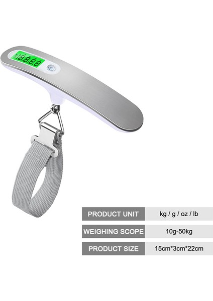LCD Dijital Asma Ölçekli Bagaj Bavul Bagaj Ağırlık Ölçekleri Ağırlık Aracı Için Kemer ile 50KG/110LB Gümüş (Yurt Dışından) fırsatları