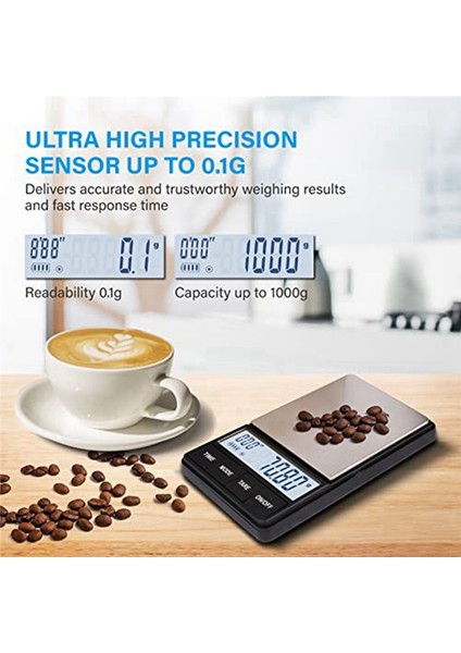 Zamanlayıcı ile Küçük Espresso Ölçeği 1000G x 0 1g Ölçekler Parlak Arkadan Aydınlatmalı LCD Ekran 2 Pil (Yurt Dışından) fiyatları