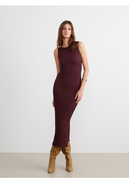 Yeni Sezon Bisiklet Yaka Büzgülü Bodycon Elbise