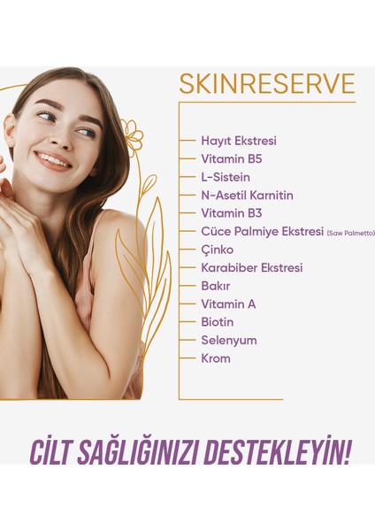 Skinreserve 30 Kapsül Cüce Palmiye Ekstresi Hayıt Ekstresi Multivitamin ve Multimineral İçeren Takviye Edici Gıda fiyatları
