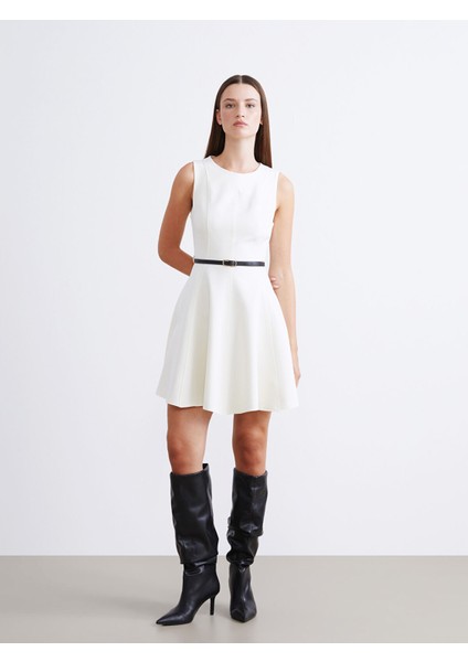 Yeni Sezon Bisiklet Yaka Belden Oturtmalı Elbise