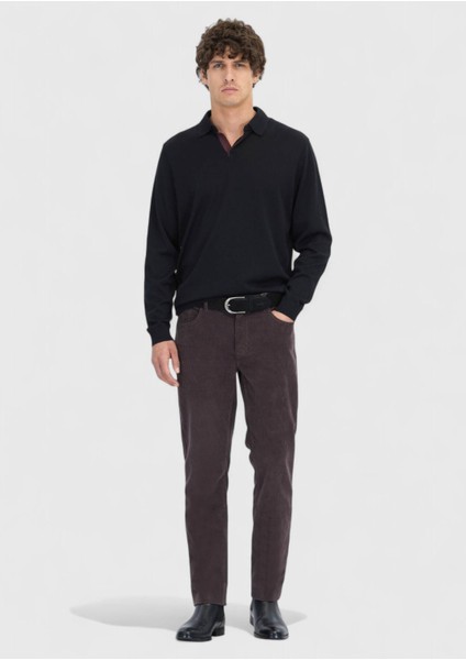 Mürdüm Düz Dokuma Slim Fit Kadife Casual Pamuk Karışımlı Pantolon