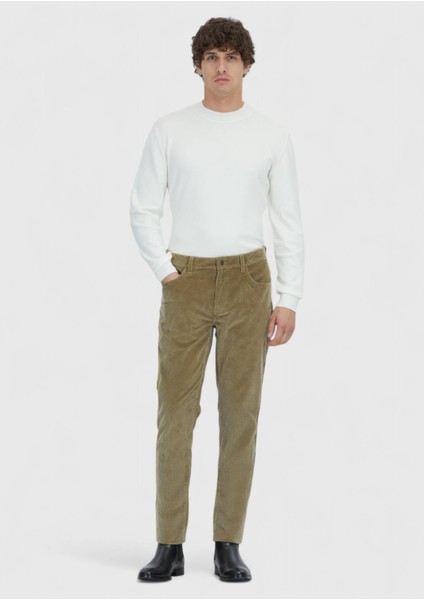 Açık Yeşil Düz Dokuma Slim Fit Kadife Casual Pamuk Karışımlı Pantolon