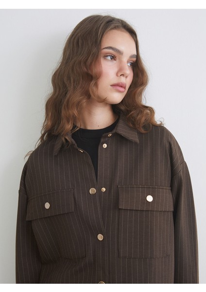 Yeni Sezon Çizgili Oversize Kadın Gömlek Tunik