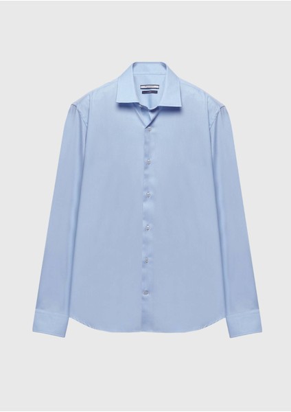 Açık Mavi Regular Fit Dokuma Klasik %100 Pamuk Gömlek