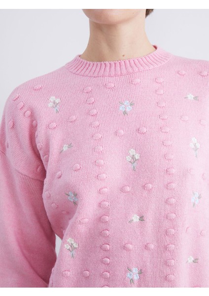 Yeni Sezon Bisiklet Yaka Çiçek Nakışlı Kadın Triko Tunik modelleri