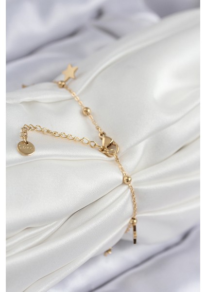 316L Çelik Sıralı Yıldız Model Gold Renk Kadın Bileklik - TJ-BB7825