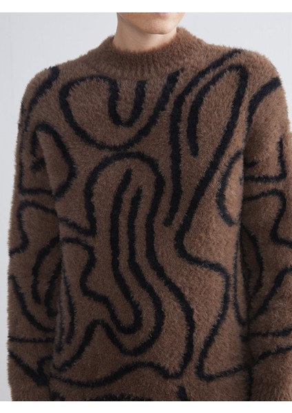 Yeni Sezon Bisiklet Yaka Desenli Kadın Pelüş Triko Tunik modelleri