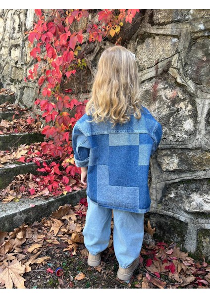 Patchwork Tasarımlı Çocuk Denim Ceket – Çift Cepli modelleri