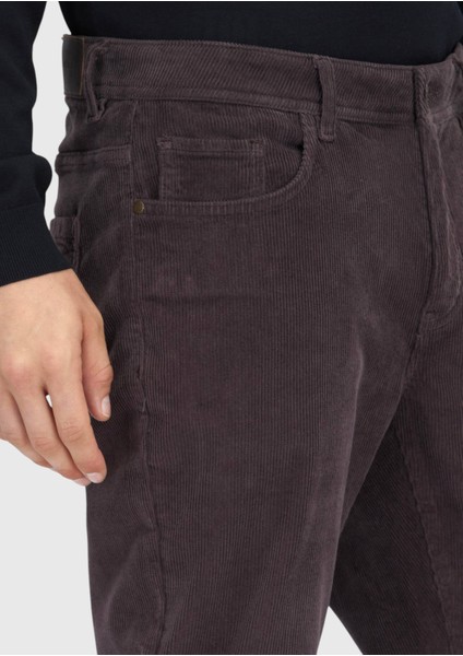 Mürdüm Düz Dokuma Slim Fit Kadife Casual Pamuk Karışımlı Pantolon modelleri