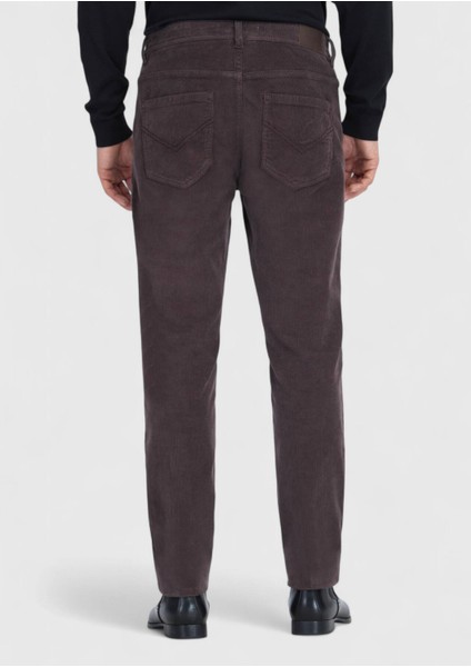 Mürdüm Düz Dokuma Slim Fit Kadife Casual Pamuk Karışımlı Pantolon indirimleri