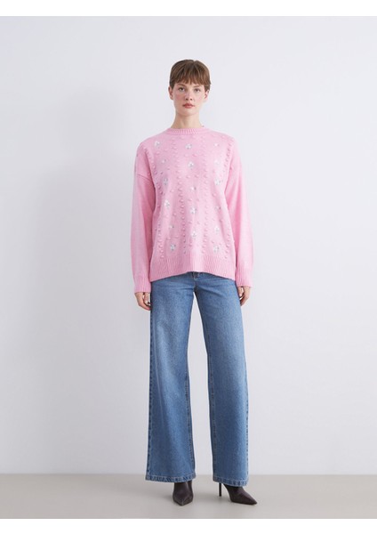 Yeni Sezon Bisiklet Yaka Çiçek Nakışlı Kadın Triko Tunik fiyatları