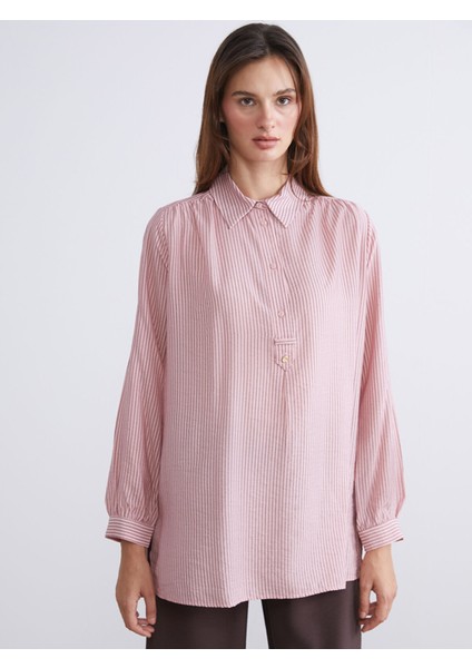 Yeni Sezon Gömlek Yaka Çizgili Oversize Kadın Tunik