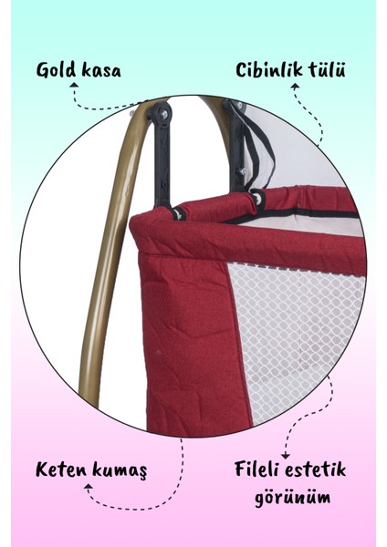 Keten Kumaş Profil Sallanabilir Gold Portatif Anne Yanı Cibinlikli Hamak Sepet Gold Beşik fırsatları