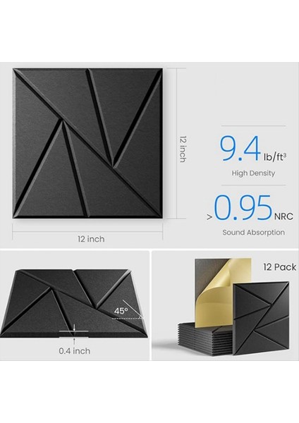 12 Paket Kendi Kendine Yapışkan Akustik Paneller 11 8 Inç x 11 8inch Ses Geçirmez Köpük Panelleri (Siyah) (Yurt Dışından) indirimleri