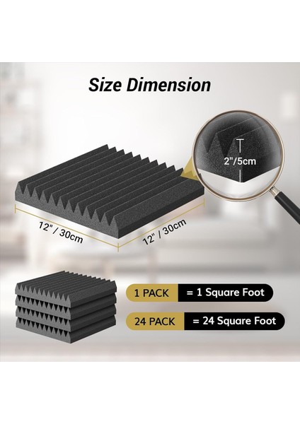 24PACK 2X12X12INCH Kendinden Yapışkanlı Akustik Köpük Paneller Piramit Tasarlanmış Ses Panelleri Ev ve Stüdyo Için (Yurt Dışından) modelleri