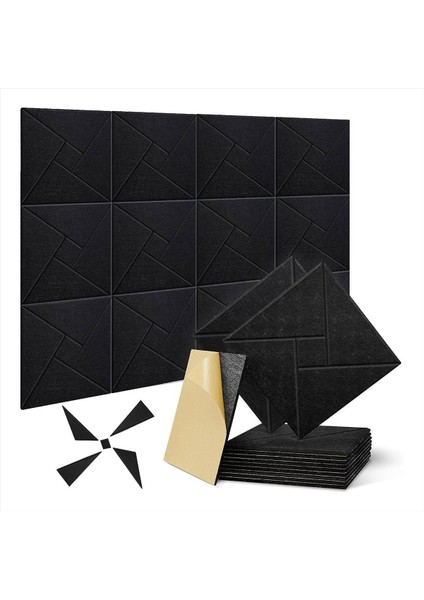 12 Paket Kendi Yapışkan Akustik Panel 12 x 12 x 0 4 Inç Ses Geçirmez Akustik Köpük Home Stüdyo Ofisi (Siyah) (Yurt Dışından)