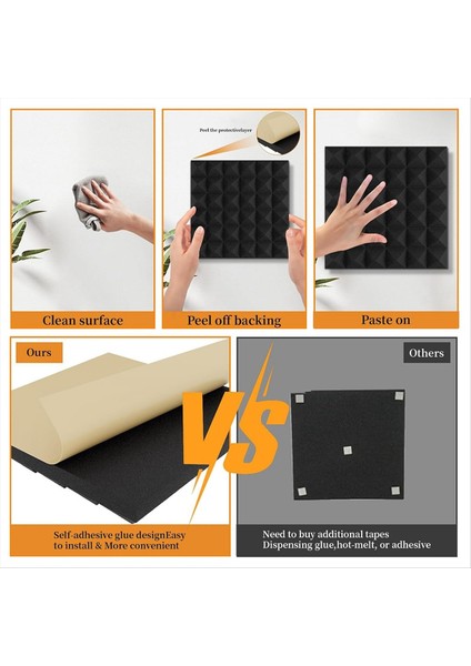 8 Paket Akustik Köpük Paneller 12X12X2 Inç Duvarlar Için Ses Geçirmez Köpük Paneller Kendi Kendine Yapışkanlı Ses Panelleri (Yurt Dışından) fırsatları