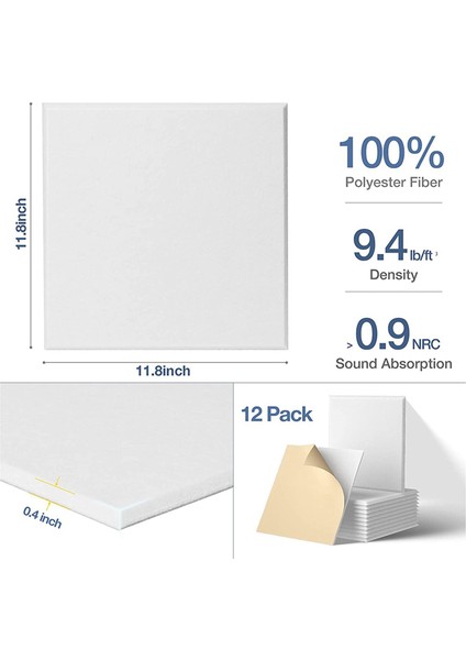 Kendinden Yapışkan Akustik Paneller 48 Paket 12 x 12 x 0 4 Inç Ses Geçirmez Dolgu Ev Için Ses Emici Panel Beyaz (Yurt Dışından) fırsatları