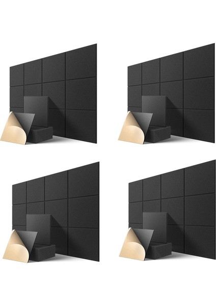 Kendinden Yapışkan Akustik Paneller 48 Paket 12 x 12 x 0 4 Inç Ses Geçirmez Dolgu Ev Için Ses Emici Panel Siyah (Yurt Dışından)